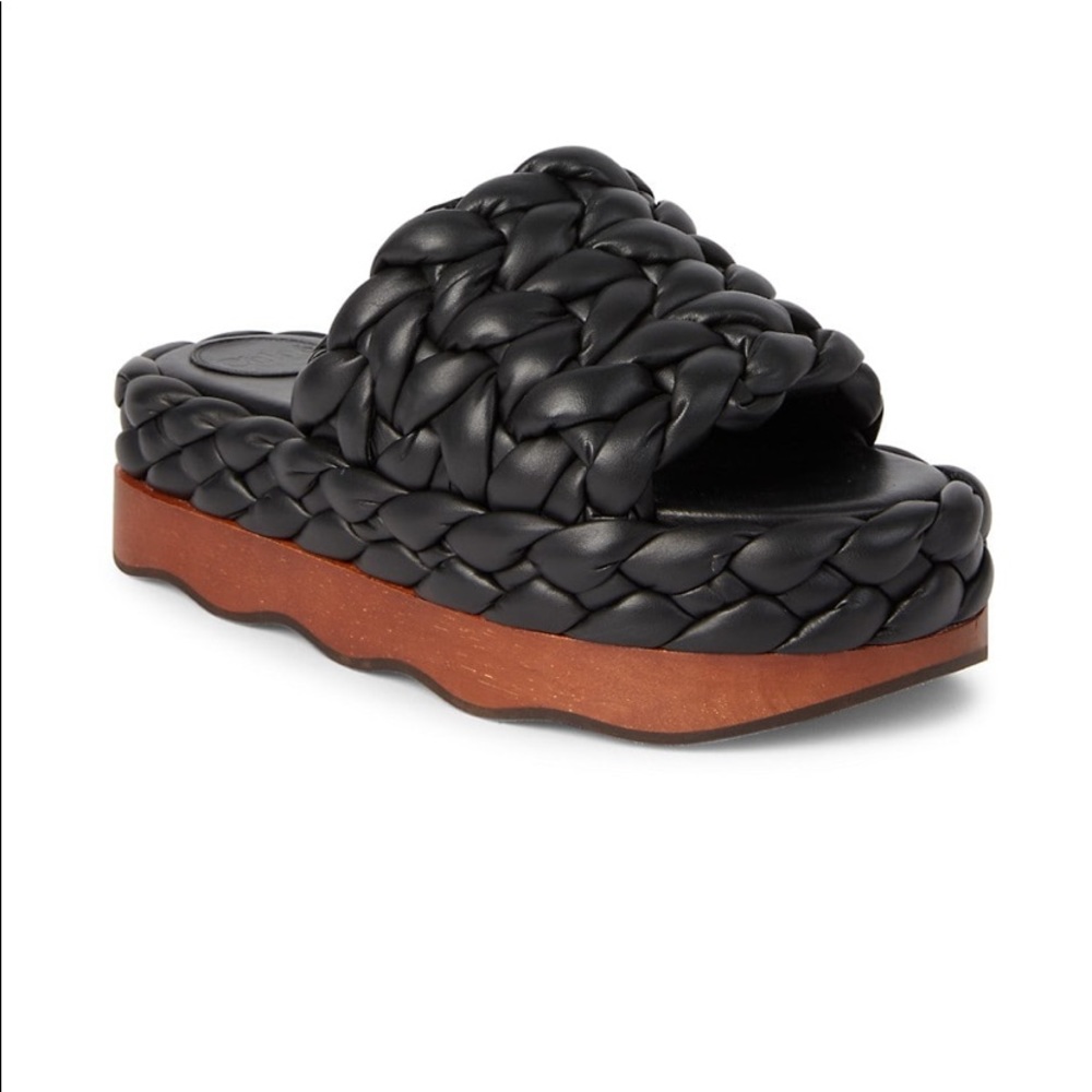 Chloe Wavy Braided Leather Platform Sandals